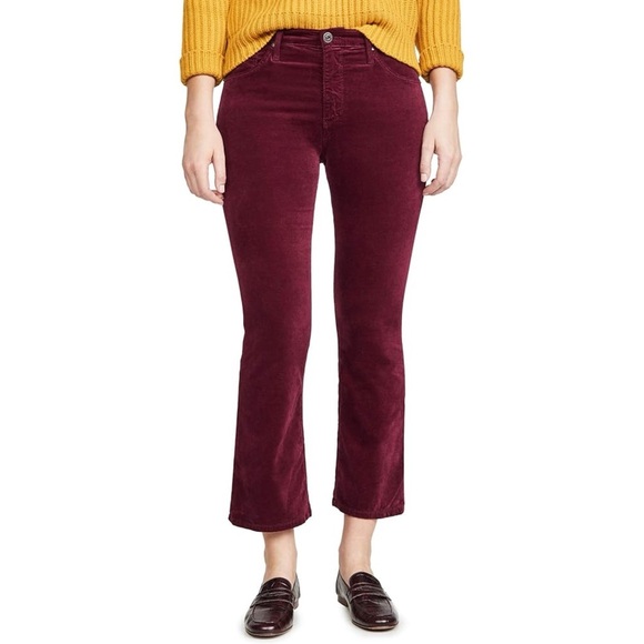 AG Adriano Goldschmied The Boot Crop Velvet Flare Crop in Gooseberry - Picture 3 of 11